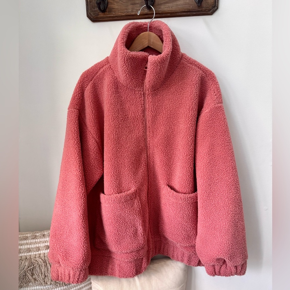 Joe Fresh 🩷 Jillian Harris Cozy Pink Teddy Jacket Sz L - Picture 3 of 7